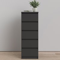 Nakou Narrow Wooden Chest Of 5 Drawers In Matt Black