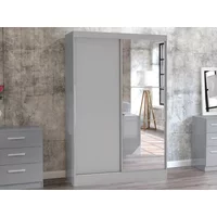 Birlea Lynx Grey High Gloss Sliding Door Mirrored Large Double Wardrobe