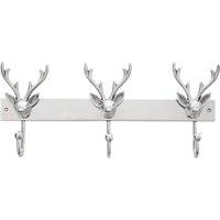 Uloka Aluminium Stag Head Coat Hanger In Silver With 3 Hooks