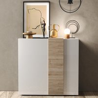 Venice White High Gloss Highboard 2 Doors In Cadiz Oak