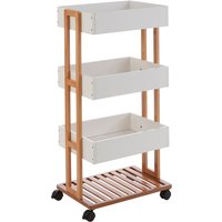 Nusakan Wooden 4 Tier Storage Trolley In White And Natural