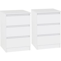 Mcgowan White Wooden Bedside Cabinets With 3 Drawers In Pair