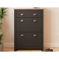 GFW Lancaster Black 2 Door 1 Drawer Shoe Cabinet