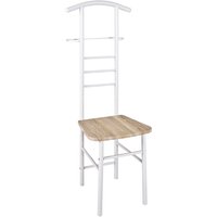 Kaibito Metal Valet Stand In White High Gloss With Oak Seat