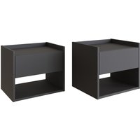 Hever Wall Hung Anthracite Wooden Bedside Cabinets In Pair
