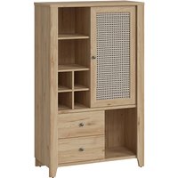 Cicero Highboard With 1 Door 2 Drawer In Oak And Rattan Effect