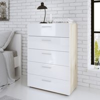 Perkin High Gloss Chest Of 5 Drawers In Oak And White