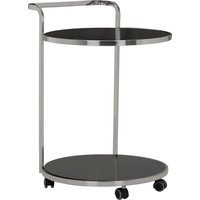 Orion Black Glass 2 Tier Drinks Trolley With Silver Frame