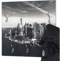 Tahoe Wooden Wall Hung 5 Hooks Coat Rack In Skyline Print