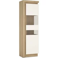 Furniture To Go Lyon White High Gloss and Riviera Oak Tall Display Cabinet RHD