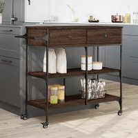 Cornelius Wooden Kitchen Trolley With 2 Drawers In Brown Oak