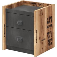 Flint Woooden Bedside Cabinet In Raw Steel Concrete Effect