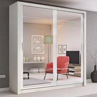 Allen Large Wardrobe With 2 Mirrored Sliding Doors In Matt White