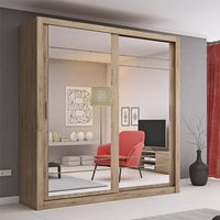 Allen Large Wardrobe With 2 Mirror Sliding Doors In Shetland Oak