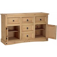 Carlen Wooden Sideboard With 2 Doors 5 Drawers In Distressed Oak