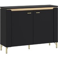 Gaffney LED Wooden Sideboard With 2 Doors In Matt Black And Gold