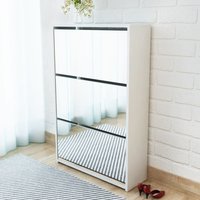 Ozark Mirrored Shoe Storage Cabinet With 3 Flip Doors In White