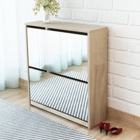 Ozark Mirrored Shoe Storage Cabinet With 2 Flip Doors In Oak
