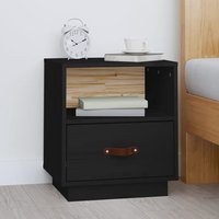 Epix Pine Wood Bedside Cabinet With 1 Drawer In Black