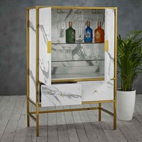 Monaca Wooden Drinks Cabinet - White Marble Effect