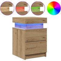 Syracuse Wooden Bedside Cabinet With 2 Drawers And LED - Artisan Oak