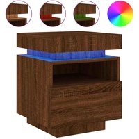 Syracuse Wooden Bedside Cabinet With 1 Drawer And LED - Brown Oak