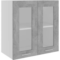 Elwood 60cm Wall Hung Wooden Storage Cabinet With 2 Glass Doors - Concrete Grey