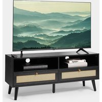 Spinningfield Black TV Unit - Cane TV Stand Cabinet for TVs up to 55" - Art Deco TV Entertainment Unit with 2 Storage Drawers & 2 Open Shelves