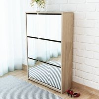 Ozark Mirrored Shoe Storage Cabinet With 3 Flip Doors In Oak