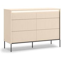 Trier Wooden Chest Of 6 Drawers In Beige And LED