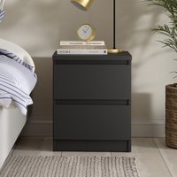 Nakou Wooden Bedside Cabinet With 2 Drawers In Matt Black