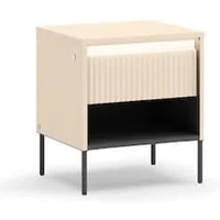 Trier Wooden Bedside Cabinet With 1 Drawer In Beige And LED