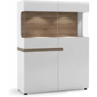 Furniture To Go Chelsea White High Gloss and Oak Low 109cm Wide Display Cabinet