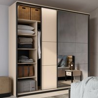 Eureka Wooden Wardrobe With 2 Sliding Doors In Beige And LED