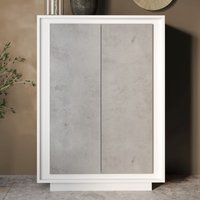 Skokie Wooden Highboard With 2 Doors In Matt White And Cement