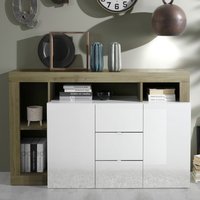 Hanmer White Gloss Sideboard With 2 Doors 3 Drawers In Cadiz Oak