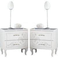 Gilroy Serigraphy White Wooden Bedside Cabinets In Pair