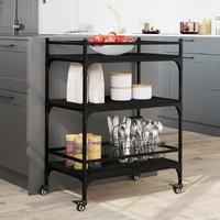 Byron Wooden Kitchen Trolley With 3 Shelves In Black