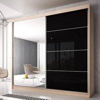 Mesa 203cm Mirrored Wardrobe And 2 Sliding Doors In Oak Black Gloss