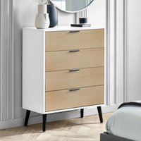 Akron Wooden Chest Of 4 Drawers Wide In White And Oak