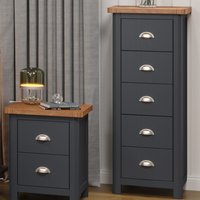 Delavan Narrow Wooden Chest Of 5 Drawers In Midnight Blue And Oak