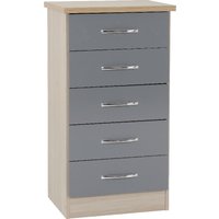 Mack Wooden Chest Of 5 Drawers With Grey Gloss Front In Oak