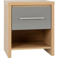 Samaira Oak Wooden Bedside Cabinet With Grey Gloss Drawer