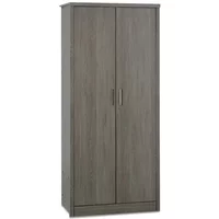 Seconique Lisbon Black Wood Grain Effect 2 Door Double Wardrobe