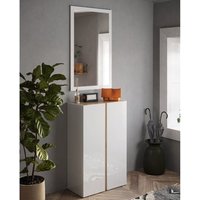 Flint Narrow High Gloss Shoe Cabinet With Mirror In White Cadiz Oak