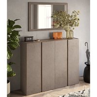 Flint Wide Wooden Shoe Cabinet With Mirror In Bronze Mercure Oak