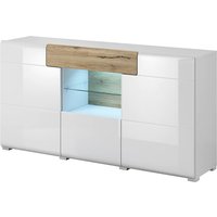Torino High Gloss Sideboard With 3 Doors In White Oak And LED
