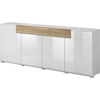 Torino High Gloss Sideboard 4 Doors In White And San Remo Oak