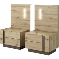 Alaro Wooden Set Of 2 Bedside Cabinets In Artisan Oak With LED