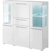 Izola High Gloss Sideboard With 5 Doors In White And LED